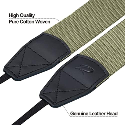 Padwa Lifestyle Light Green Camera Strap - 2" Wide Cotton Woven Genuine Leather Head Camera Straps,Complimentary 2 Pcs Quick Release Clips for All DSLR/SLR Cameras, Binoculars and Drone Remote Control - Image 2