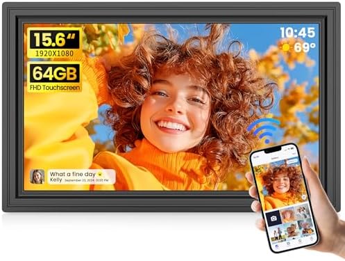 64GB 15.6" Large Digital Picture Frame, Uhale WiFi Electronic Photo Frames with 1920 x 1080 FHD IPS Touch Screen, Support Auto-Rotate Wall Mounted SD&USB Card, Share Photos/Videos from Phone Instantly by FANGOR