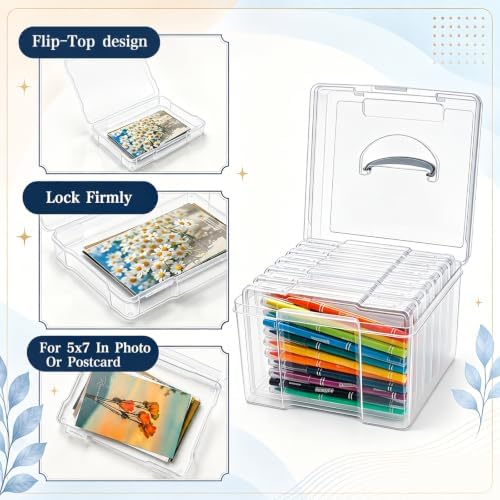 Yesland 5x7inch Photo Storage Box, 6 Inner Photo Cases Keeper with Handle, Clear Plastic Seed Organizer, Craft Storage Container for Greeting Cards Pictures Stamps Scrapbooking Office Supplies - Image 5