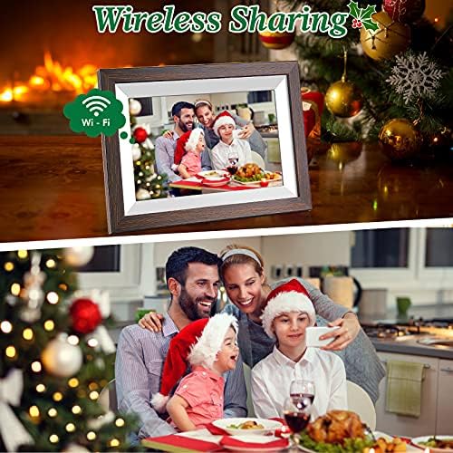 Frameo 10.1 Inch WiFi Digital Picture Frame with Frameo App, IPS Touch Screen HD Electronic Digital Photo Frame, Share Photos & Videos Instantly, Auto-Rotate Digital Picture Frame, Brown Wood - Image 2