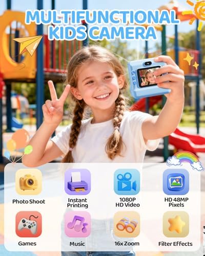 CalineGam Kids Instant Print Camera, 1080P HD Dual Lens with 32GB Card | 2.4" Screen Kids Camera with 3 Paper Rolls, 16X Zoom, Christmas Birthday Gifts for Girls and Boys Age 3-12 - Image 2