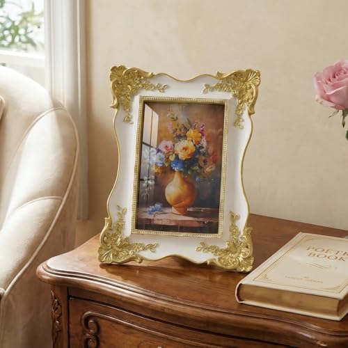 Cuspin 4x6 Picture Frame White Gold Frames, Vintage Decorative Photo Frame - Image 2