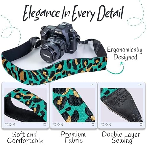Art Tribute Camera Strap - Shoulder, Crossbody & Neck Camera Strap for Photographers, Fits All Cameras, Canon Nikon Sony Fujifilm, Padded Strap W/Quick Release, Embroidered Cotton & Leather Ends - Image 3