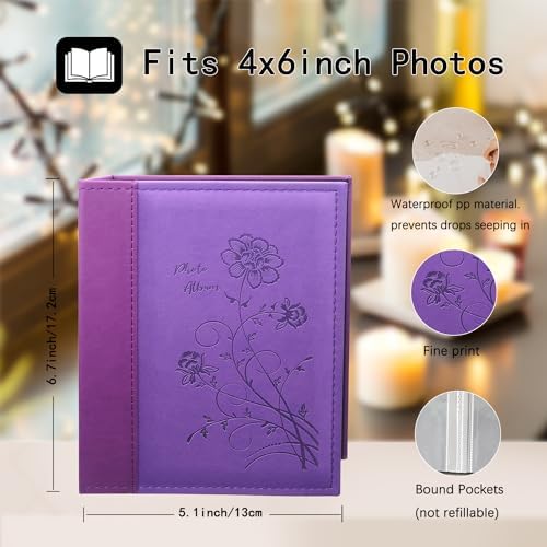 Artmag Small Photo Album 4x6 2 Pack, Each Pack with 26 Clear Pages Holds 52 Vertical Photos for 4x6 Picturs, Artwork or Postcards Storage (Purple),50 Pockets/2PKS - Image 2