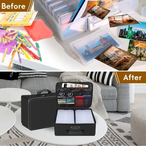 Photo Storage Box with Lock,DocSafe Fireproof Photo Organizer Box with 16 Inner 4" x 6" Photo Case(Clear),Collapsible Portable Photo Filing Safe Storage with Water-Resistant Zipper for Photos,Picture - Image 5