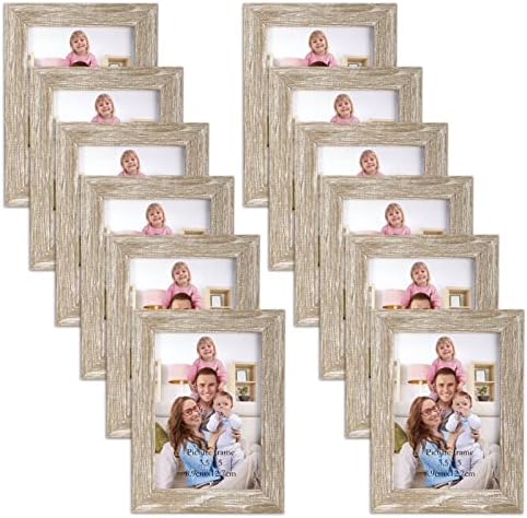 Giftgarden 12 Pack 3.5x5 Picture Frame Distressed White Beige, Rustic 3.5 by 5 Photo Frames Bulk for Desktop Display or Wall Mount by Giftgarden