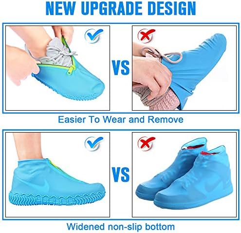 Shiwely Silicone Waterproof Shoe Covers, Upgrade Reusable Overshoes with Zipper, Resistant Rain Boots Non-Slip Washable Protection for Women, Men (M (Women 5-7, Men 5-6), Blue) - Image 3