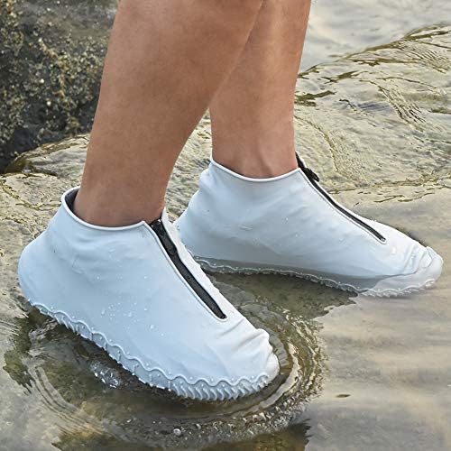 Shiwely Waterproof Shoe Covers, Silicone Reusable Shoe Cover Non-slip Durable Zipper Elastic Rain Cover Protection for Men Women (M (Women 5-7, Men 5-6), Grey) - Image 2