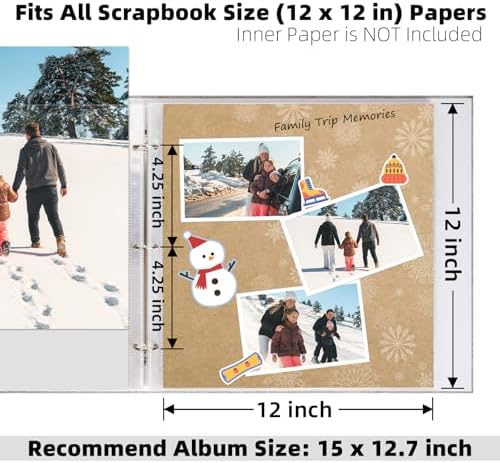 Vienrose Scrapbook Refill Pages 12x12, 25 Pack Heavyweight Clear Page Protectors for 3 Ring Binders, Top Loading Plastic Sleeves for Scrapbook Albums & Photo Storage (No Paper Inserts, Acid Free) - Image 2