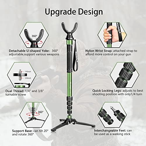 Manbily Shooting Stick Monopod with Tri-Stand Tripod Base, with Rotating and Removeable U-Shaped Yoke for Hunting, Shooting, and Outdoors-Green (G-333) - Image 3
