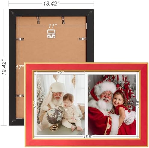 Suede 11x17 Picture Frame Display 2 Opening Double 8x10 Picture Frames Collage Wall Decor with Mat,Multi Photo Frame for Plexiglass,Wall Decor,1Pack,Red - Image 4