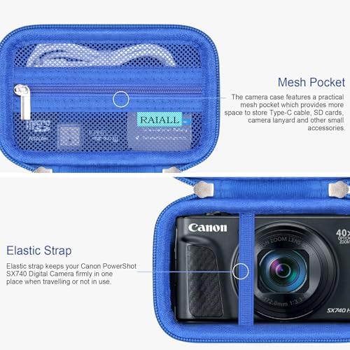 RAIALL Camera Case for Canon PowerShot SX740 HS/ SX730 HS/ SX720 HS/ SX620 HS Digital Camera, 4K Video Camera Hard Carrying Case Protective Travel Bag, Mesh Pocket for Batteries and USB Cable, Blue - Image 4