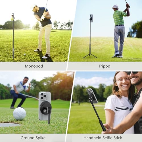 Monopod and Tripod Selfie Stick to Record Golf Swing Training Aid with Ground Spike Stake & Gopro Adapter & 1/4" Screw, Magnetic Golf Phone Holder Compatible with Magsafe iPhone - Image 5