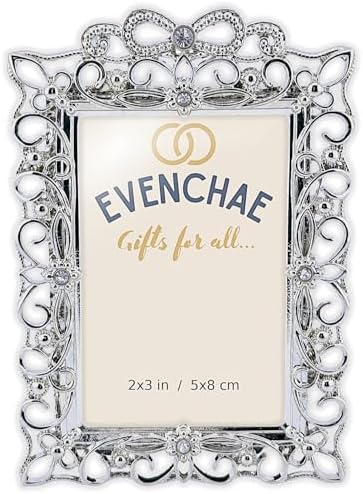 2x3 Mini Picture Frame: Silver Scrollwork + Clear Rhinestones by Evenchae
