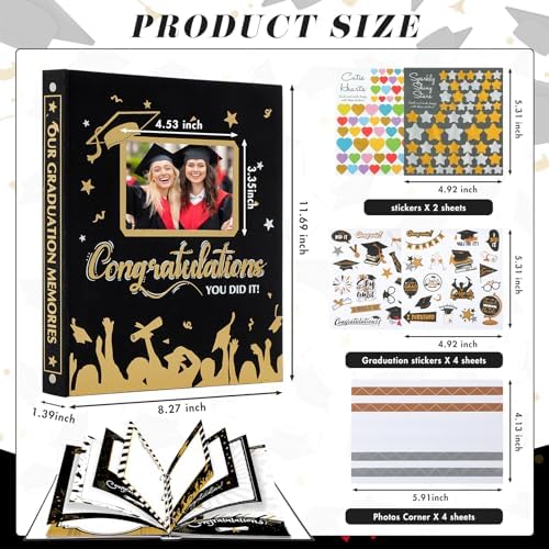 Pasimy Graduation Scrapbook Kit A4 Photo Album 60 Pages Removable DIY Memory Scrap Book Grad Picture Album with Stickers Holds 4x6 5x7 8x10 Pictures for Grad Class of 2026 Graduation Gifts(Classic) - Image 2