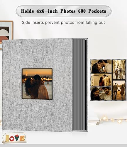 Ejblfe Photo Album 4x6,Linen Cover Slide-in Photo Album Book Can Holds 600 4x6 Photos with 60 Black Sheets for Family,Wedding,Baby and Holiday Pictures (Gray) - Image 3