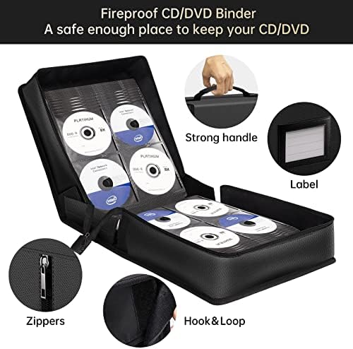 ENGPOW Fireproof CD Case, CD/DVD Storage Box,400 Capacity CD Binder DVD Storage Holder with Zippers, Portable Large Card Media Wallet Organizer Safe for Home Office Travel Car,Black,12.2"x11.8"x7.1" - Image 4