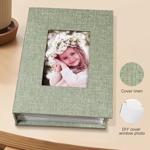 Photo Album 4x6 100 Pockets, Linen Cover Top Loader Vertical, Slip-in Picture Grass Green Pockets Albums for Wedding, Family, Anniversary, Baby, Vacation - Image 3