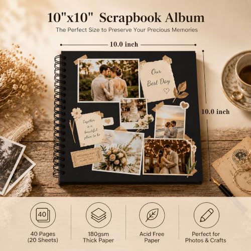 10x10 Inch DIY Scrapbook Album 40 Pages (20 Sheets), Hardcover Kraft Paper - Image 2