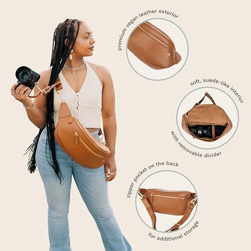 The Sidekick Camera Bag – Compact, Vegan Leather, Hands-Free Crossbody with Protective Suede Interior, Brown - Image 3