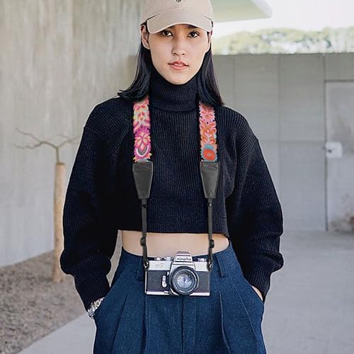 Padwa Lifestyle Colorful Knit Camera Strap - 2" Full Grain Leather Ends Camera Straps for Photographers, Vintage Embroidered Cotton Soft Suede Fabric Padded Strap Quick Release fits All Cameras - Image 5