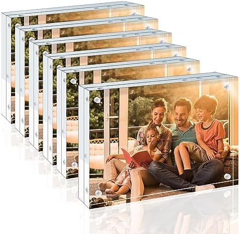 Egofine 4x6 Acrylic Frames 6 Pack, 20mm Thicker Frameless Clear Picture Frames, Double Sided Magnetic Picture Frames, Free Standing Desktop Display by Egofine