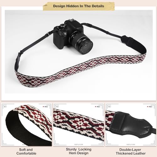 Universal Camera Strap - Camera Neck Strap, Adjustable Shoulder Straps Compatible with Canon, Fujifilm, Nikon, Olympus, Panasonic and other SLR and mirrorless cameras - Red and Black Geo - Image 5