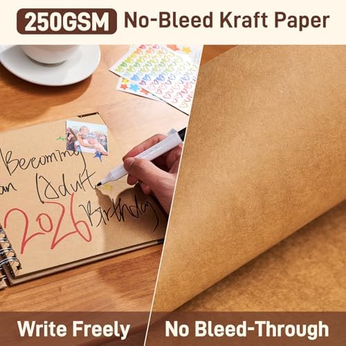 8x8 Scrapbook Kit, Photo Album DIY Scrapbook with 40 Pages Thick 250gsm Kraft Paper, Metal Corner Protectors, 3D Interactive Elements & Glue Pen for Wedding, Anniversary & Baby, Brown - Image 5