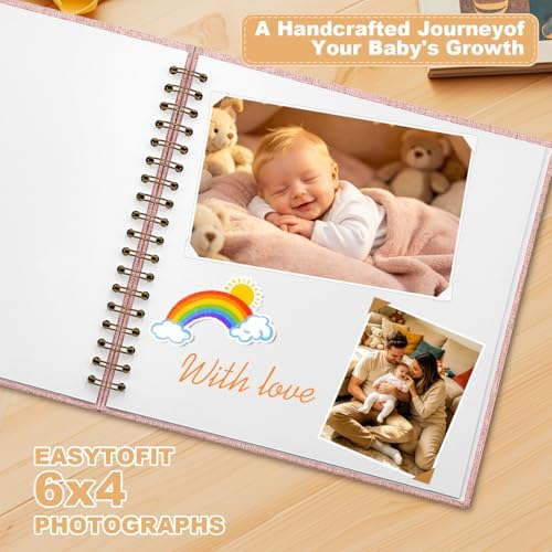 Scrapbook Photo Album Linen Cover, 10 x 10 Inch Hardcover Kraft White Pages Memory Book, for Travel Wedding Guest Book Christmas Baby Shower (20 Sheets/ 40 Pages,Light Pink1) - Image 3