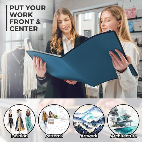 Dunwell 11x17 Art Portfolio Binder, 24-Sleeve, Black Mounting Paper, Blue - Image 4