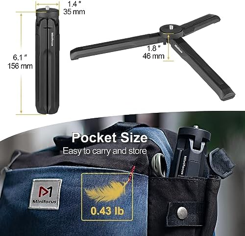 MINIFOCUS Aluminum Mini Tripod, Tabletop Handheld Tripods with 1/4'' and 3/8'' Screw, Portable Mini Travel Stand, Phone Holder for Gimbal Stabilizer DSLR Camera and Monopod - Image 4