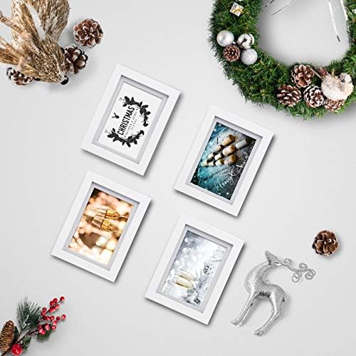 Egofine 5x7 Picture Frames Set of 4, Made of Solid Wood Covered by Plexiglass 3.5x5 and 4x6 with Mat or 5x7 without Mat, for Table Top Display and Wall Mounting Photo Frame White - Image 6