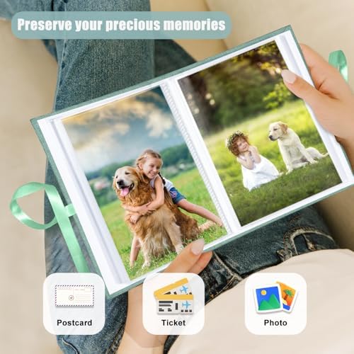 Photo Album 4x6 100 Pockets, Slip-in Picture Albums, Linen Cover Top Loader Vertical Pockets Albums for Baby, Kids Boy Girls, Wedding, Family, Anniversary, Green - Image 5