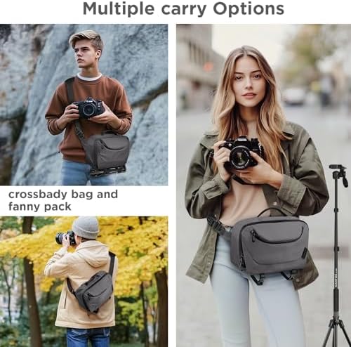 TAAOKA Camera Sling Bag,Travel Waterproof Camera Case with Tripod Holder,DSLR/SLR/Mirrorless Small Camera Bags Crossbody for photographers (Grey) - Image 6