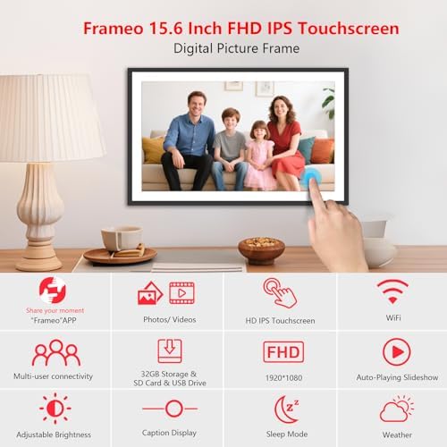15.6" Frameo Digital Picture Frame WiFi, 1920x1080 IPS FHD Touch Screen Large Electronic Photo Frames, Send Photos from Your Phone from Anywhere, Best Gifts for Parents and Grandparents - Image 2