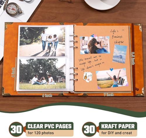 Vintage PU Leather Scrapbook Photo Album, 4x6 120 Photos Green - Image 4