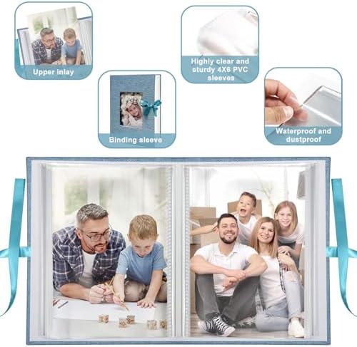 Photo Album 4x6 100 Pockets, Slip-in Picture Albums, Linen Cover Top Loader Vertical Pockets Albums for Baby, Kids Boy Girls, Wedding, Family, Anniversary, Sky Blue - Image 6