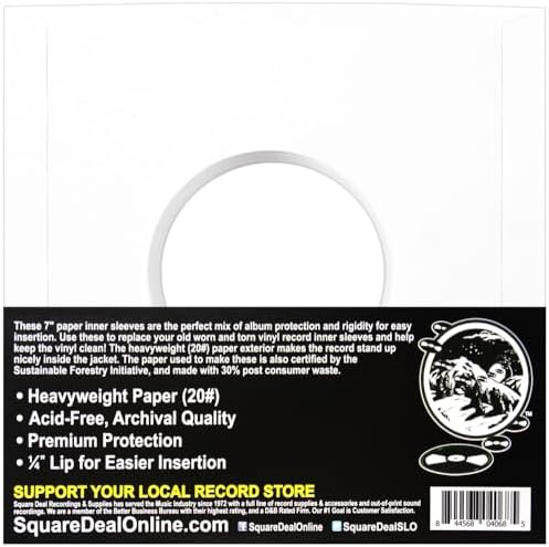 (25) Archival Quality Acid-Free Heavyweight Paper Inner Sleeves for 7 Inch Vinyl Records #07IW - Image 2