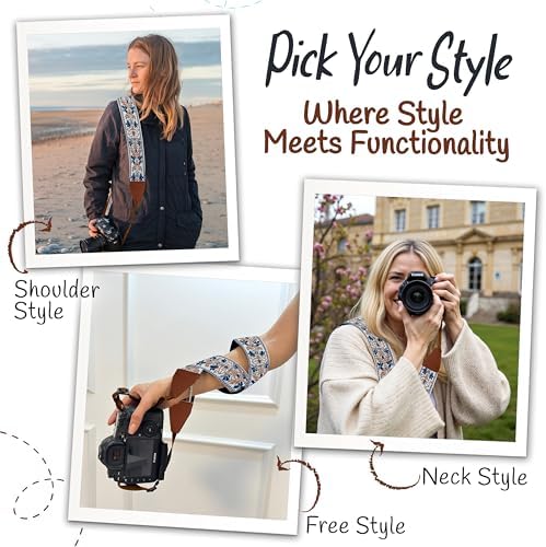 Art Tribute Camera Strap - Shoulder, Crossbody & Neck Camera Strap for Photographers, Fits All Cameras, Canon Nikon Sony Fujifilm, Padded Strap W/Quick Release, Embroidered Cotton & Leather Ends - Image 6