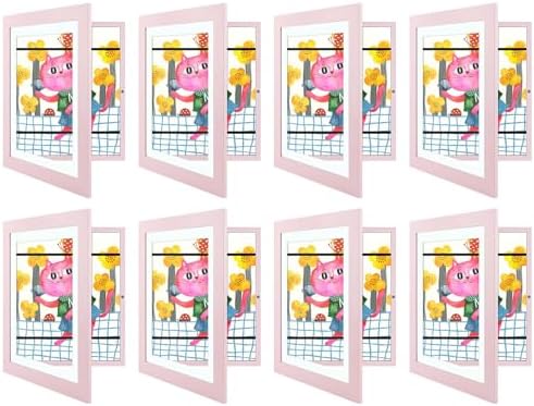8 Pack 8.5x11 Front-Opening Kids Artwork Frames Changeable (Light Pink) by GoldenStateArt