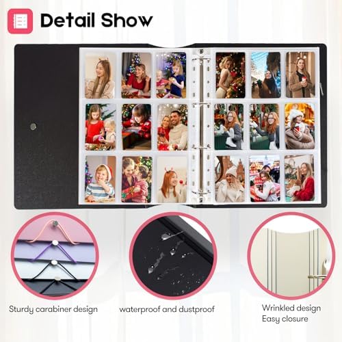 A4 Kpop Photocard Binder, 4 Ring Binder Photo Album for Fujifilm Instax Mini Camera Polaroid Printer Photo Film, 2x3 inch Kpop Photocard Holder Book with 25 Pages 9 Pocket (White) - Image 4