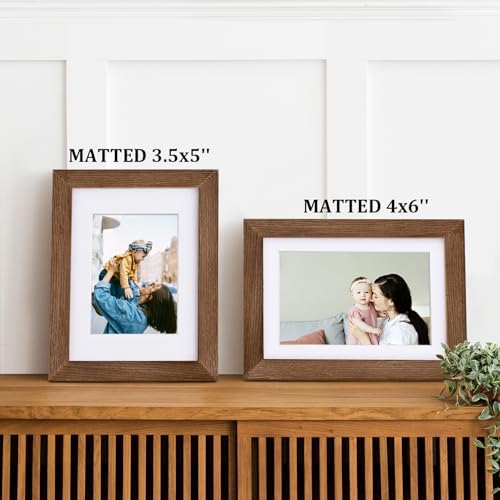 Egofine 5x7 Picture Frames Set of 4, Made of Solid Wood Covered by Plexiglass 3.5x5 and 4x6 with Mat or 5x7 without Mat, for Table Top Display and Wall Mounting Photo Frame,Walnut Brown - Image 5