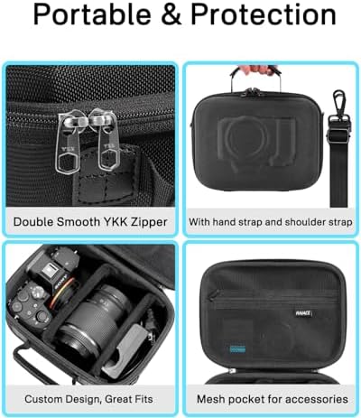 RAIACE Hard Case Compatible with Sony Alpha 7 II III IV/7R V Camera, for Nikon, for Canon, for Pentax and More. Mesh Pocket for Charger, Cables, Cards and Accessories. (case only) - Black - Image 3