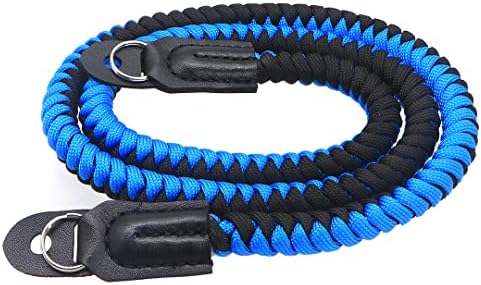 Paracord Woven Camera Neck Shoulder Strap Belt Hand Compatible with Canon Nikon Sony Olympus Pentax Fujifilm Panasonic SLR DSLR Digital Mirrorless Cameras 36inch Blue Black by HITHUT