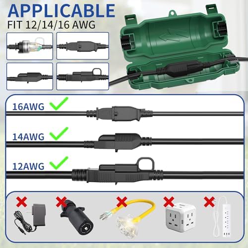 3 Pack Outdoor Extension Cord Safety Cover, Waterproof, Green - Image 3