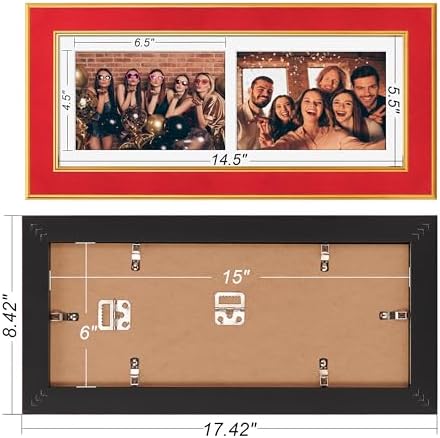 Suede 6x15 Picture Frame Display 2 Opening 5x7 Double Picture Frames Collage Wall Decor with Mat,Multi Photo Frame for Plexiglass,Wall Decor,1Pack,Red - Image 4