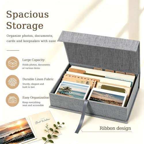 5x7 Photo Storage Box, Premium Linen Memory Box for Photos, Pictures, Certificates, Scrapbooking Supplies & Jewelry - Portable, Stackable Organizer for Home, Crafters & Collectors - Image 2