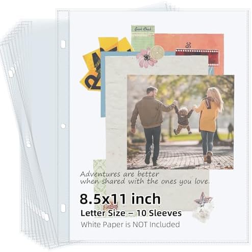 Vienrose Scrapbook Refill Pages 8.5x11, 10 Pack Heavyweight Clear Page Protectors for 3 Ring Binders, Top Loading Plastic Sleeves for Scrapbook Albums & Photo Storage (No Paper Inserts, Acid Free) by Vienrose