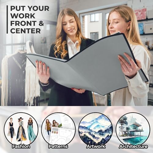 Dunwell 12x18 Art Portfolio Binder, 24-Sleeve, Mounting Paper, Silver - Image 6