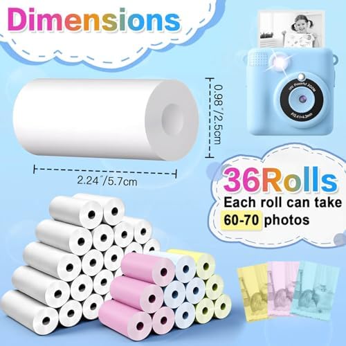 36 Rolls Kids Camera Paper Roll Refill Compatible with Most Instant Print Cameras for Kids BPA Free（2.24"x0.98" ） - Image 4